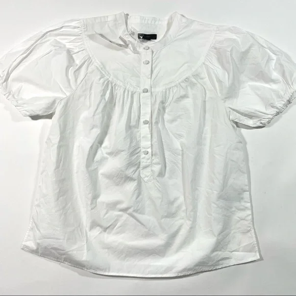 New J Crew Puff Sleeve Cotton Poplin Top Blouse White Small - Picture 2 of 8